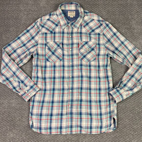 Levi's Blue and Red Plaid Casual Button Down Shirt - Picture 1 of 12
